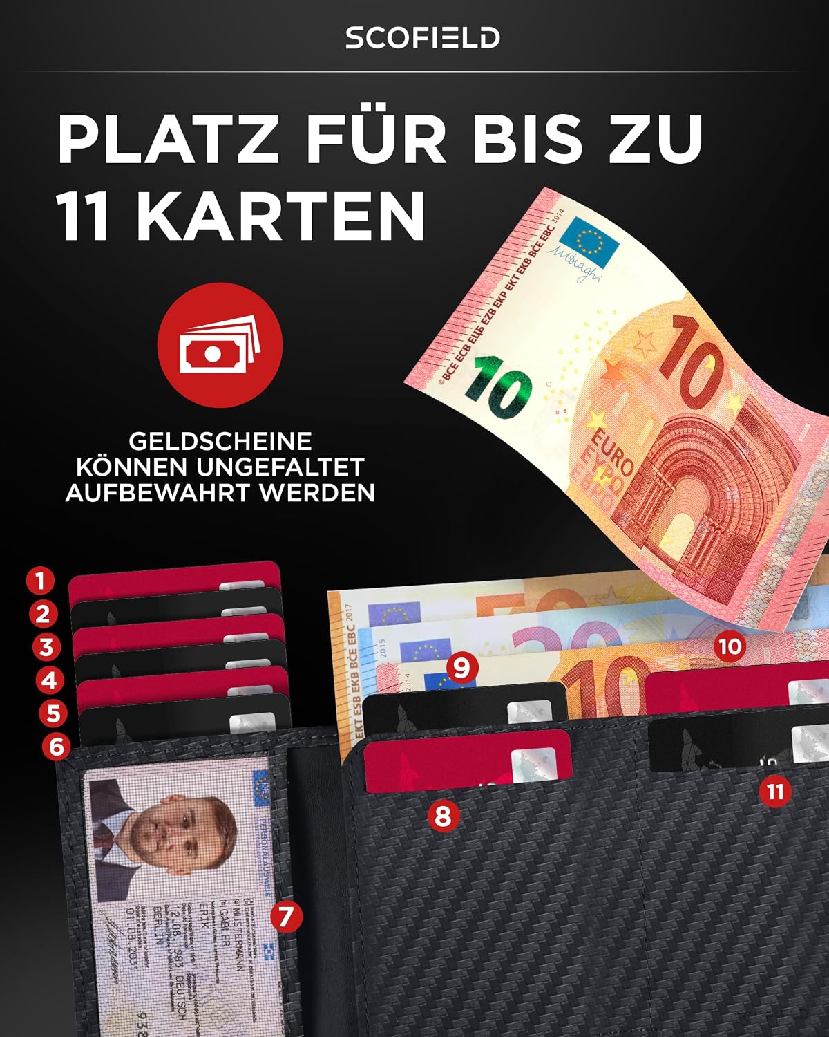 Thumbnail 2 de SF SCOFIELD Trinity Geldbörse Herren – Slim Wallet mit RFID-Schutz und 12 Kartenkapazität