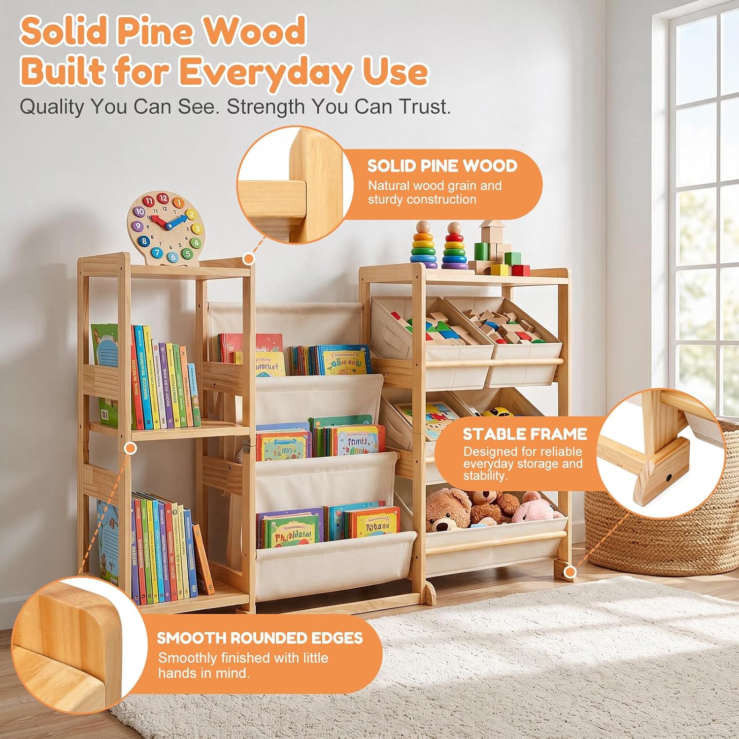 Detalle de Wobidoo Kids Bookshelf in Solid Pine