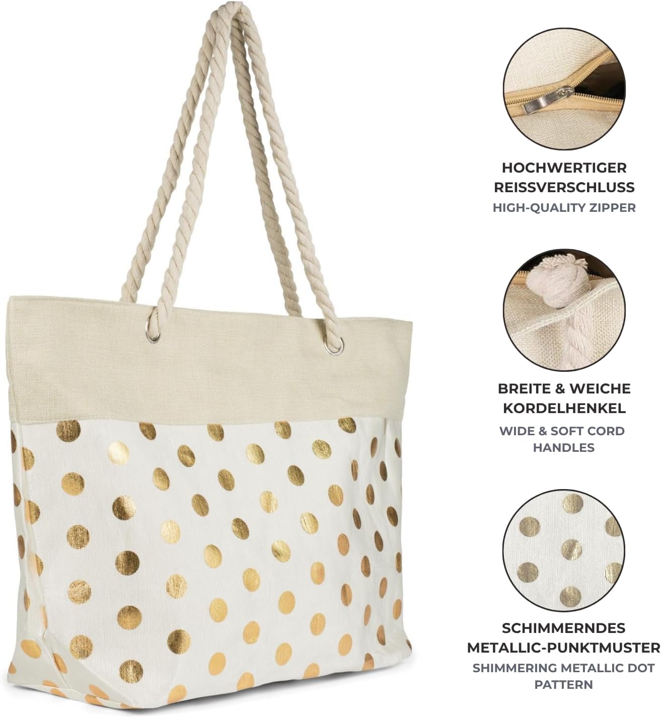 Detalle de styleBREAKER Ladies XXL Borsa da spiaggia grande con motivo a punti metallici e cerniera – zaino versatile per mare e shopping