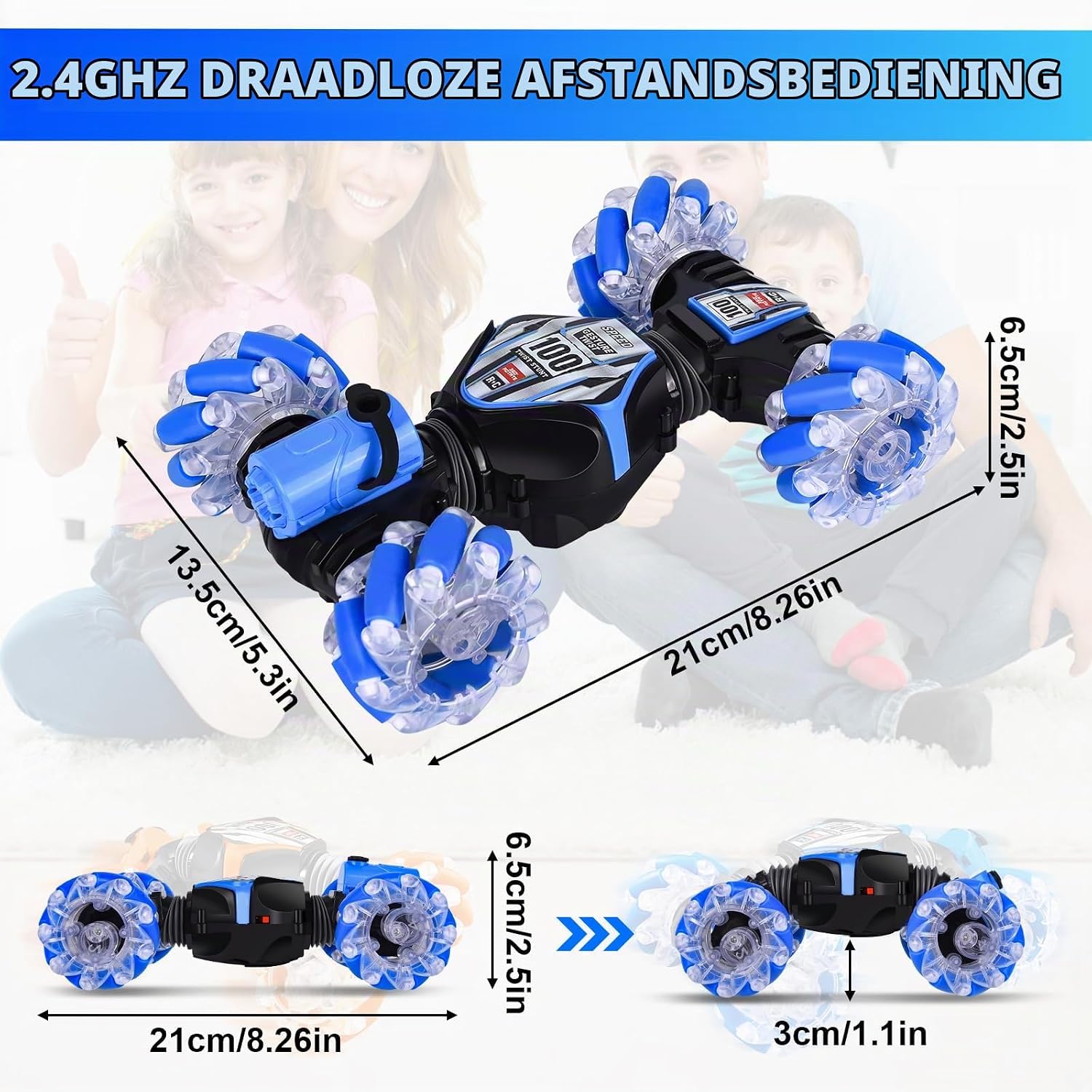 Detalle de FORMIZON 1 RC-stuntauto 4WD met gebarenbediening en 360°-rotatie