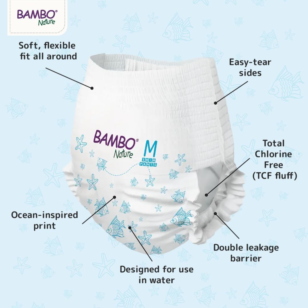 Detalle 2 de Bambo Nature Premium Swim Nappy Pants (Medium, 12+ kg) – Disposable eco-labelled swim nappies