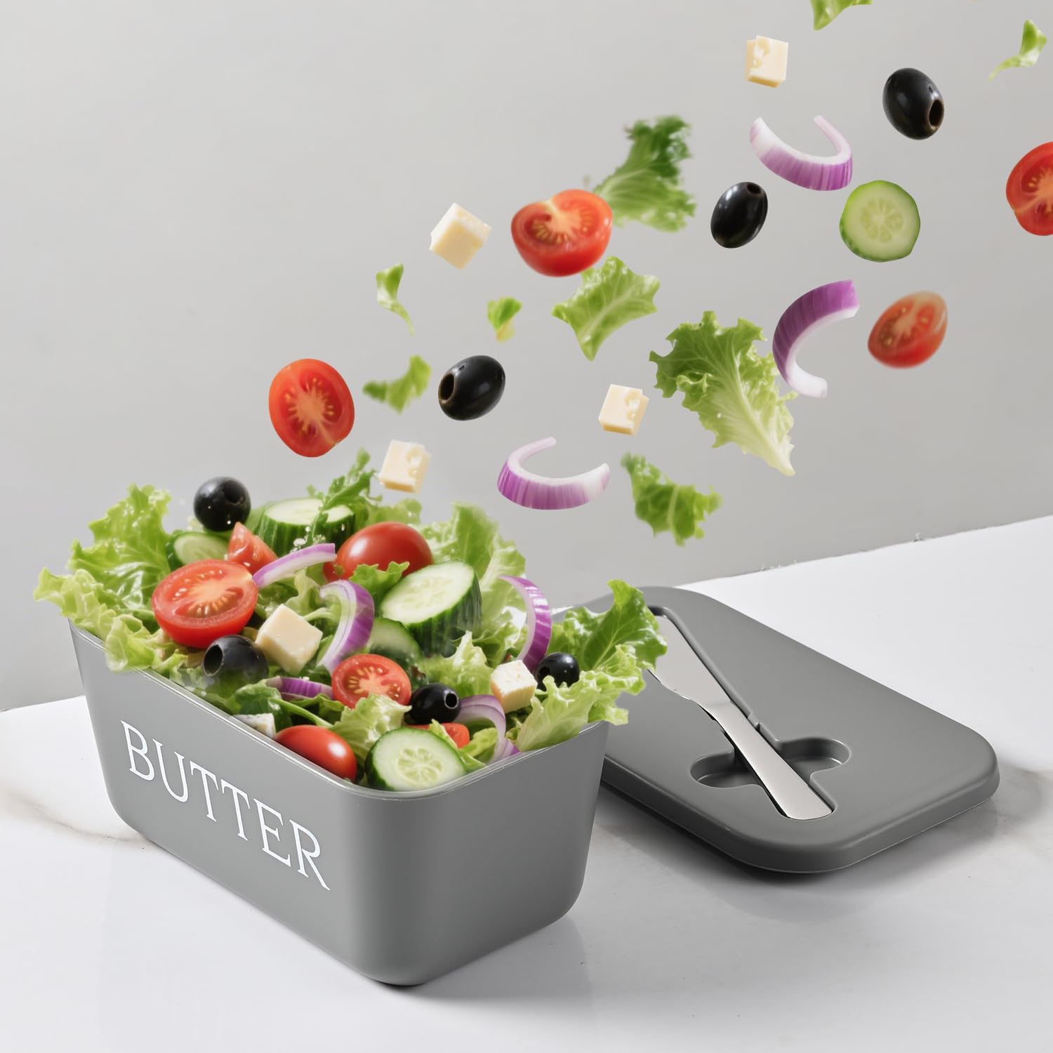 Thumbnail 3 de Plastic Large Butter Dish With Lid — Grey, BPA-Free PP, Includes Stainless Steel Butter Knife
