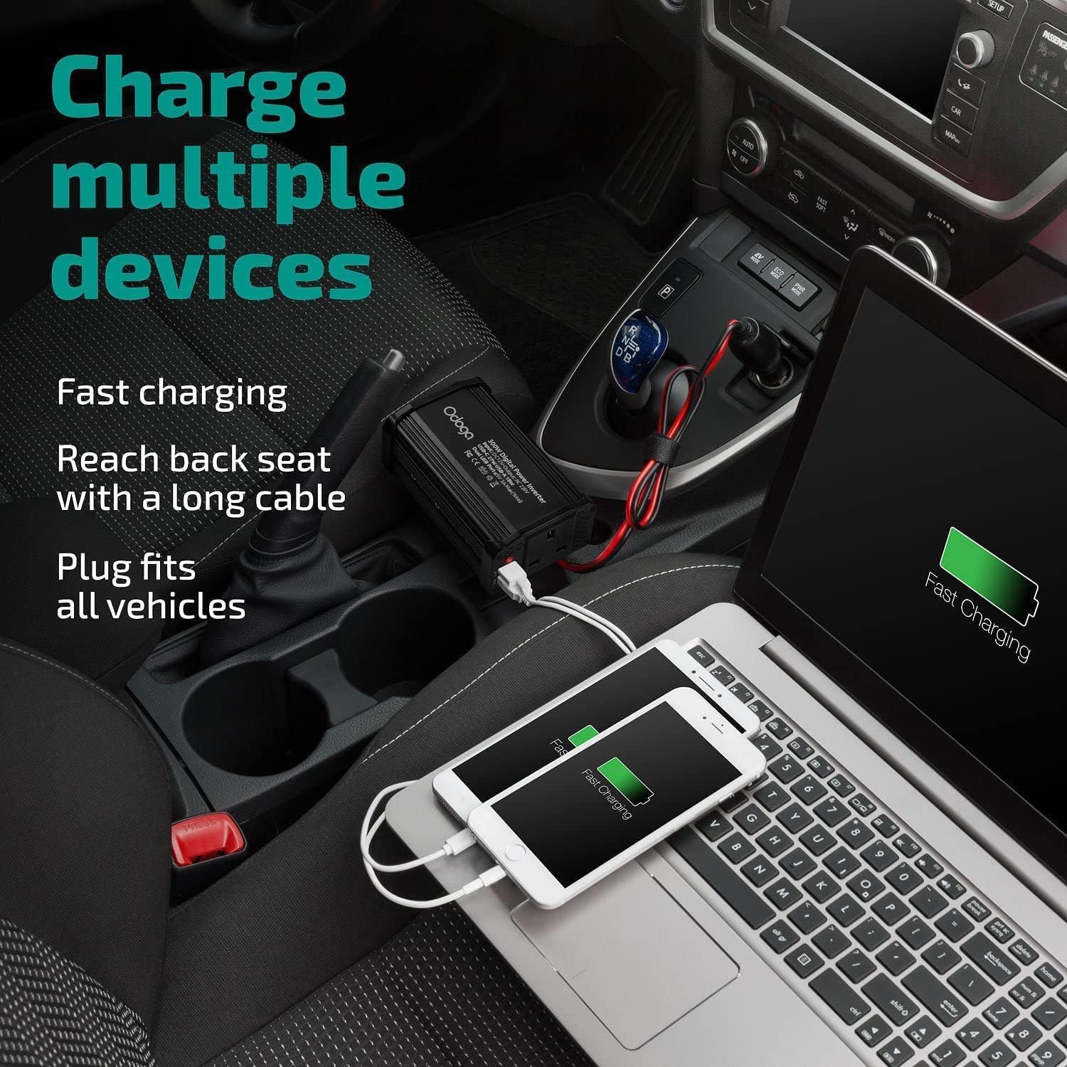 Thumbnail 3 de Odoga 300W Car Power Inverter (12V to 240V) with USB-A & USB-C 3A Charging Ports