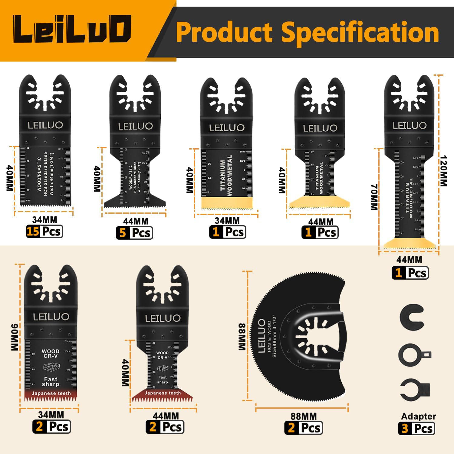 Detalle de LEILUO 32-piece multitool blade kit for wood ๐