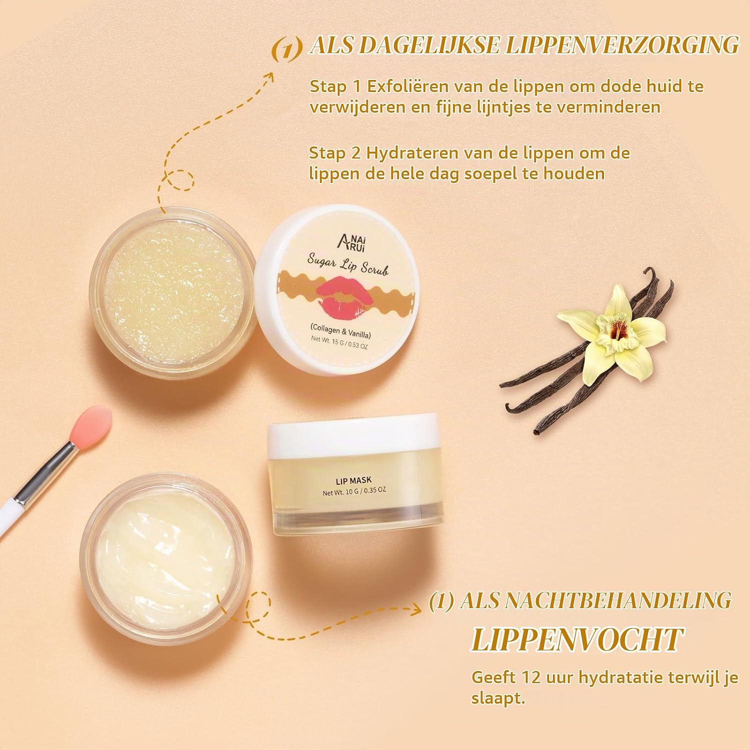 Thumbnail 6 de ANAI RUI lipverzorgingsset met suikerscrub en slaapmasker, vanille & collageen