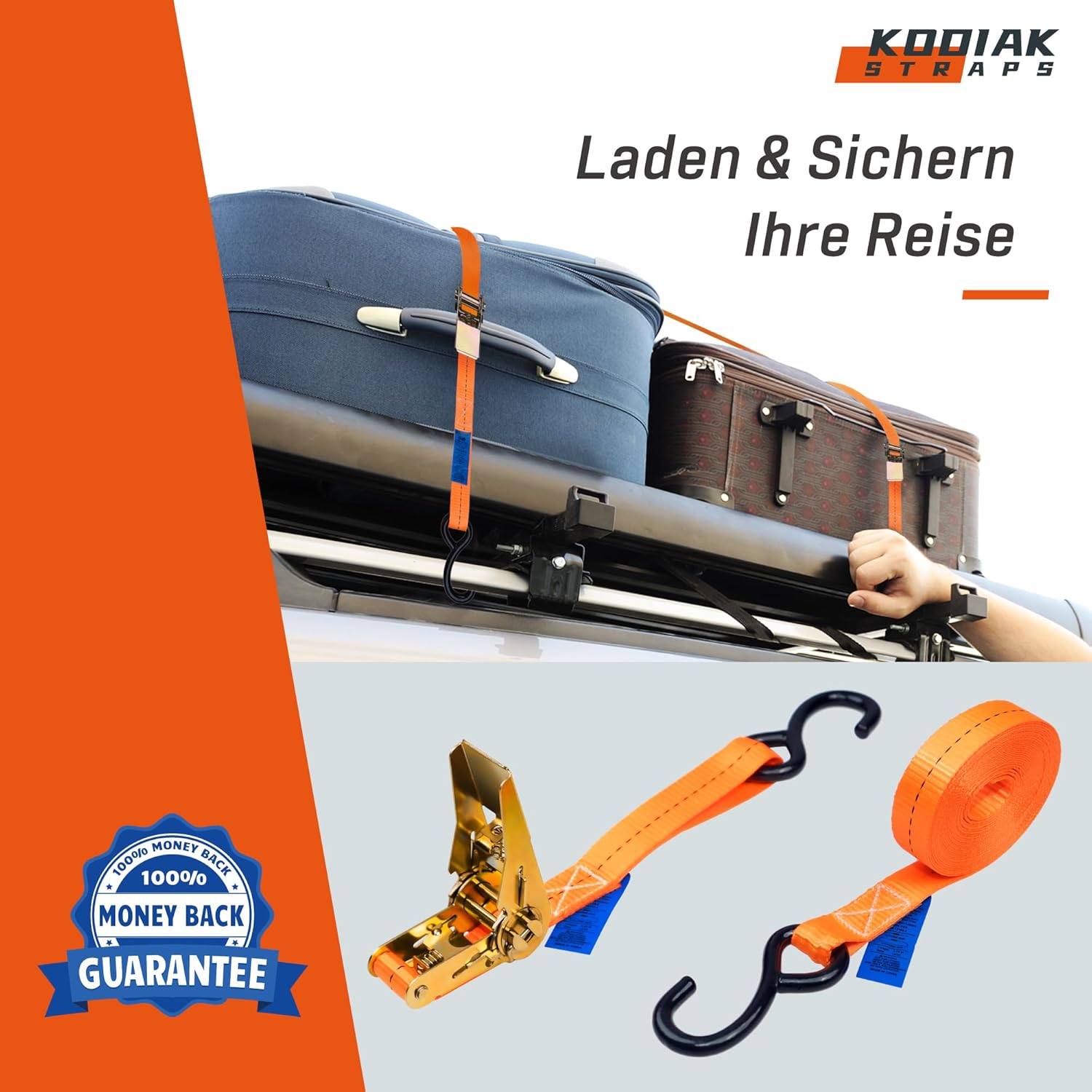 Thumbnail 4 de KODIAK STRAPS 10x Spanngurte 4 m x 800 kg mit Ratsche und S-Haken (25 mm) – TÜV/GS nach DIN EN 12195-2