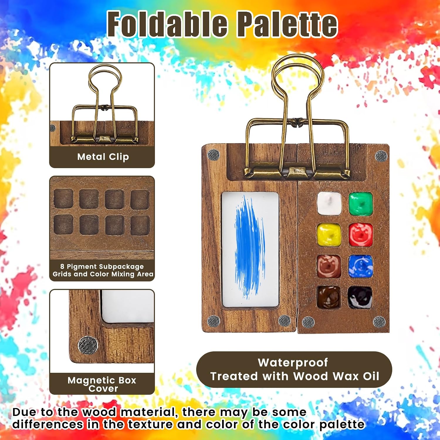 Detalle de EliphonTowne 5 PCS Pocket Artist Watercolour Travel Set – 8 Grids, Foldable Palette & Sketchbook