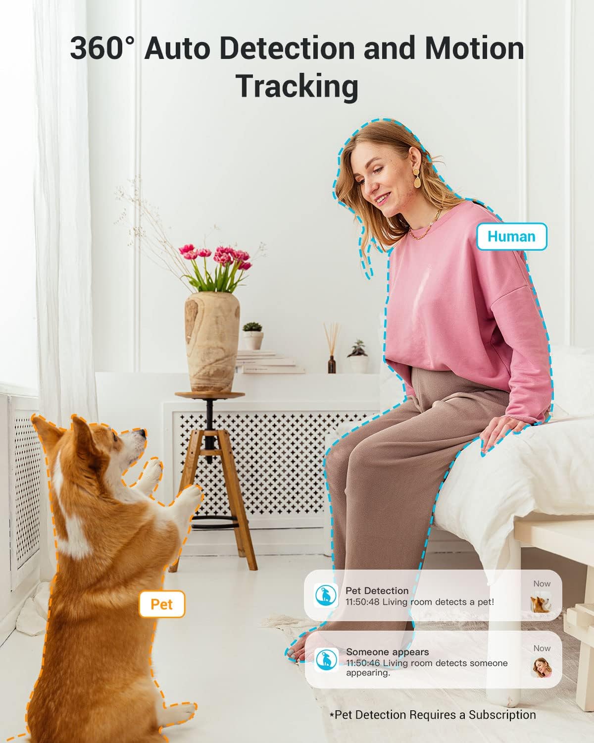 Detalle de blurams A31 2K Indoor Security Camera, 360° Coverage, Night Vision, White 2-Pack