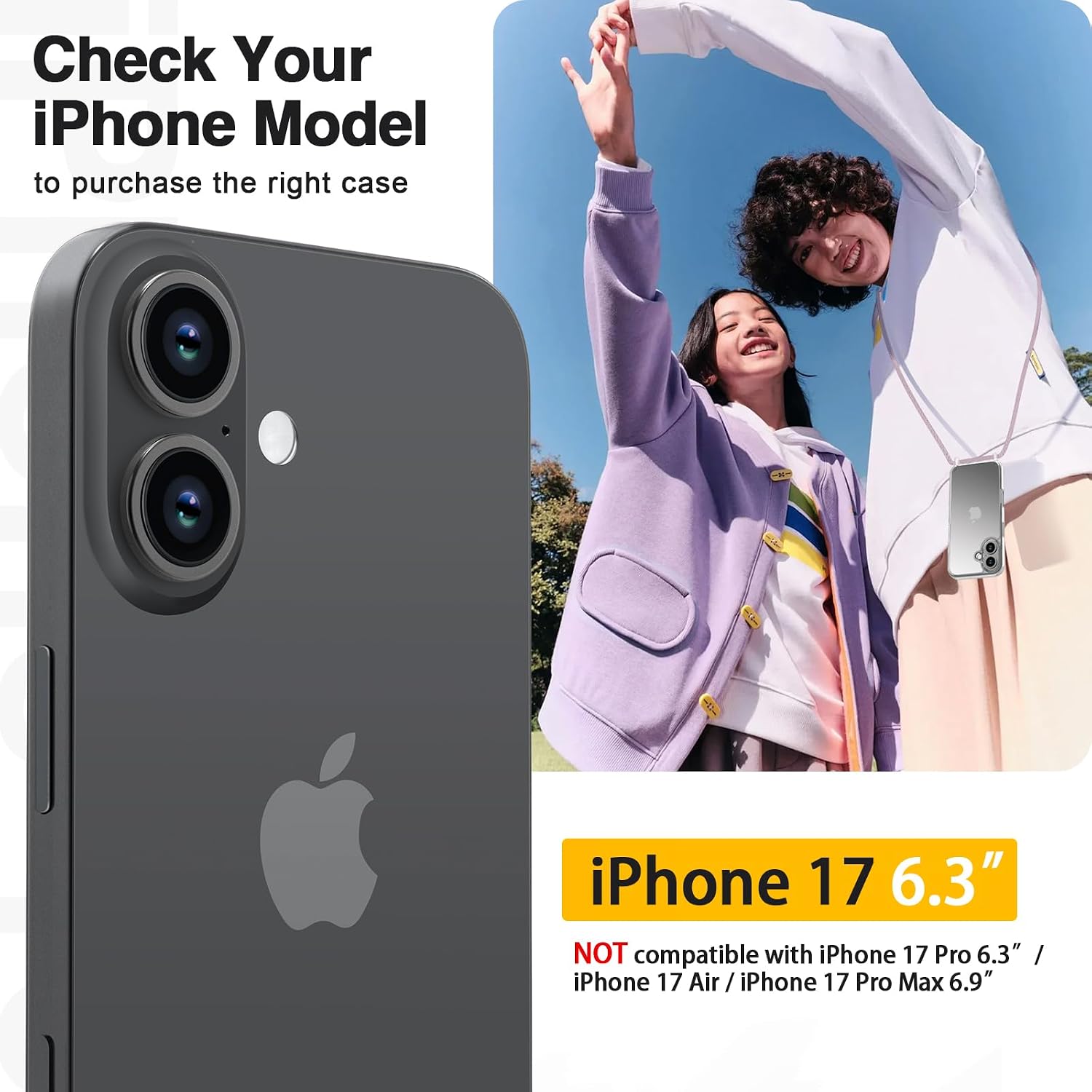 Detalle 2 de GOODVISH Handykette für iPhone 17 mit transparenter Hülle, Kameraschutz und Bildschirmschutz (Rosé Gold, mit Schnur)