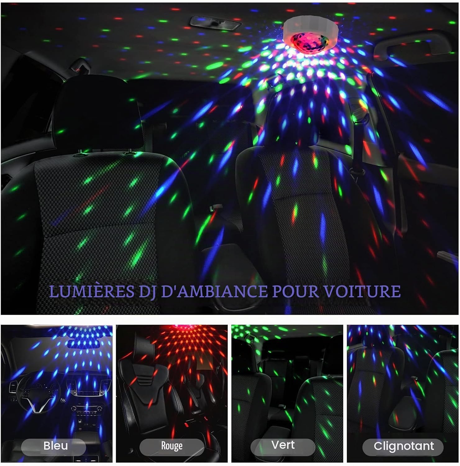 Detalle 1 de URAQT discolamp, muziekgestuurd en USB-oplaadbaar met rode, blauwe en groene leds
