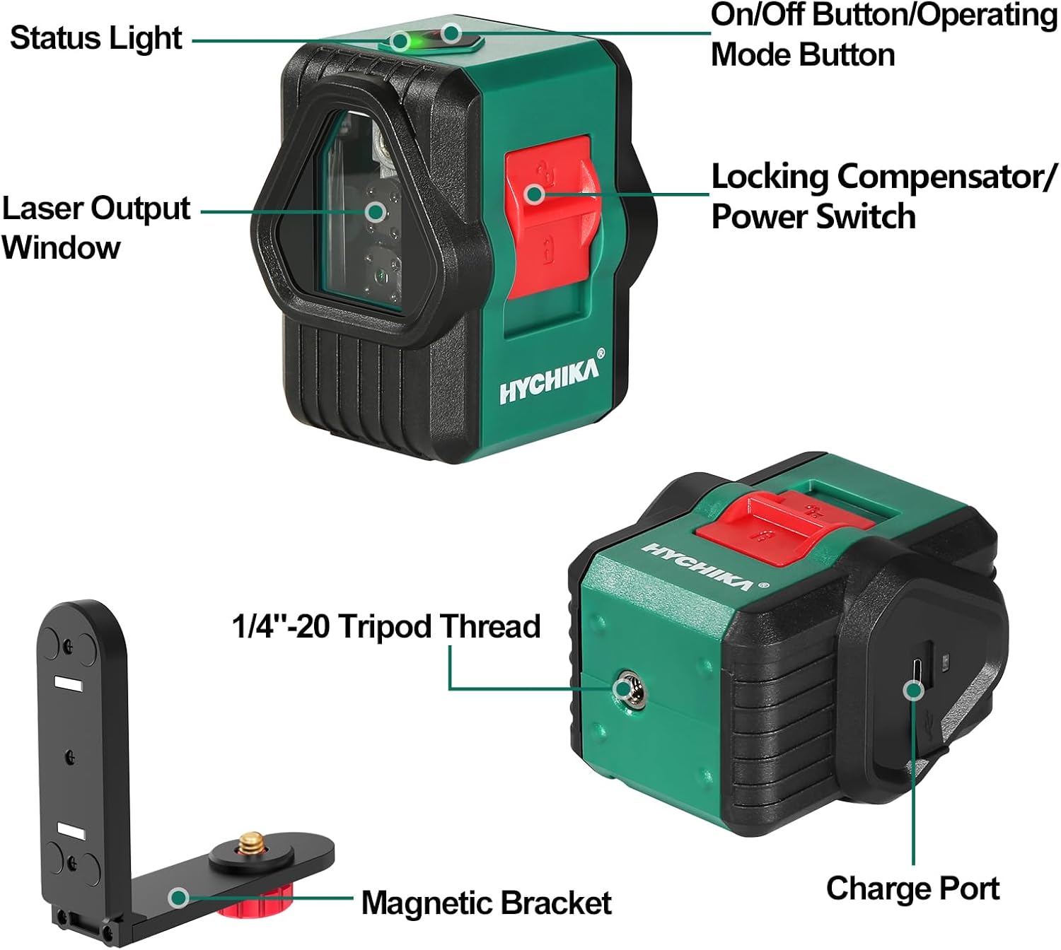 Thumbnail 5 de HYCHIKA Green Laser Level: 45m Self-Leveling Cross/Vertical/Horizontal Lines with 360° Magnetic Bracket