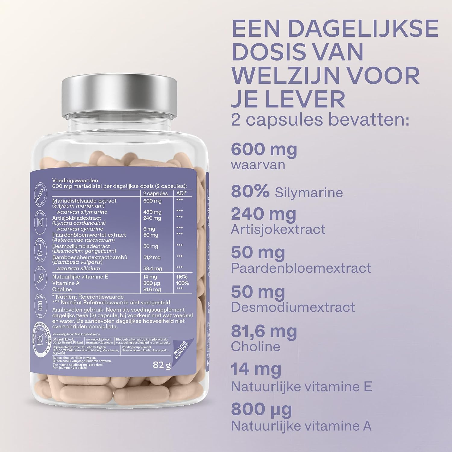 Detalle de AAVALABS Mariadistelcomplex, 120 tabletten met 80% silymarine en kruidenmix