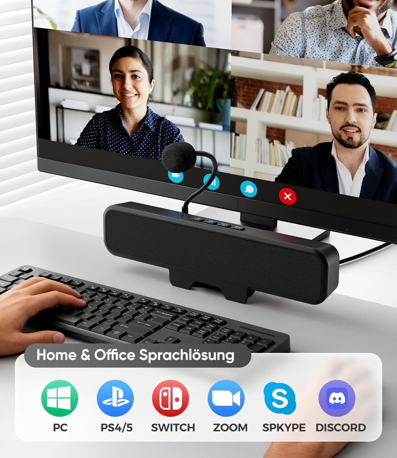 Detalle de Plyee Audio USB-Computerlautsprecher mit abnehmbarem Mikrofon und Monitor-Klemme – Stereo-Sound für PC, PS5 und Switch