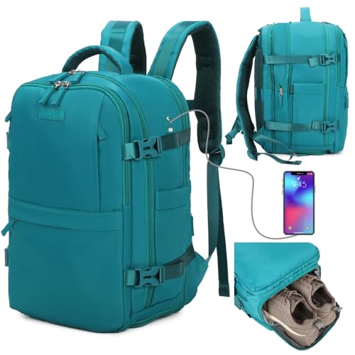 Detalle de Mochila de viaje cabina expandible 1990s Verde 40x25x20-25 cm, 25 L con compartimento para zapatillas y portátil de 14