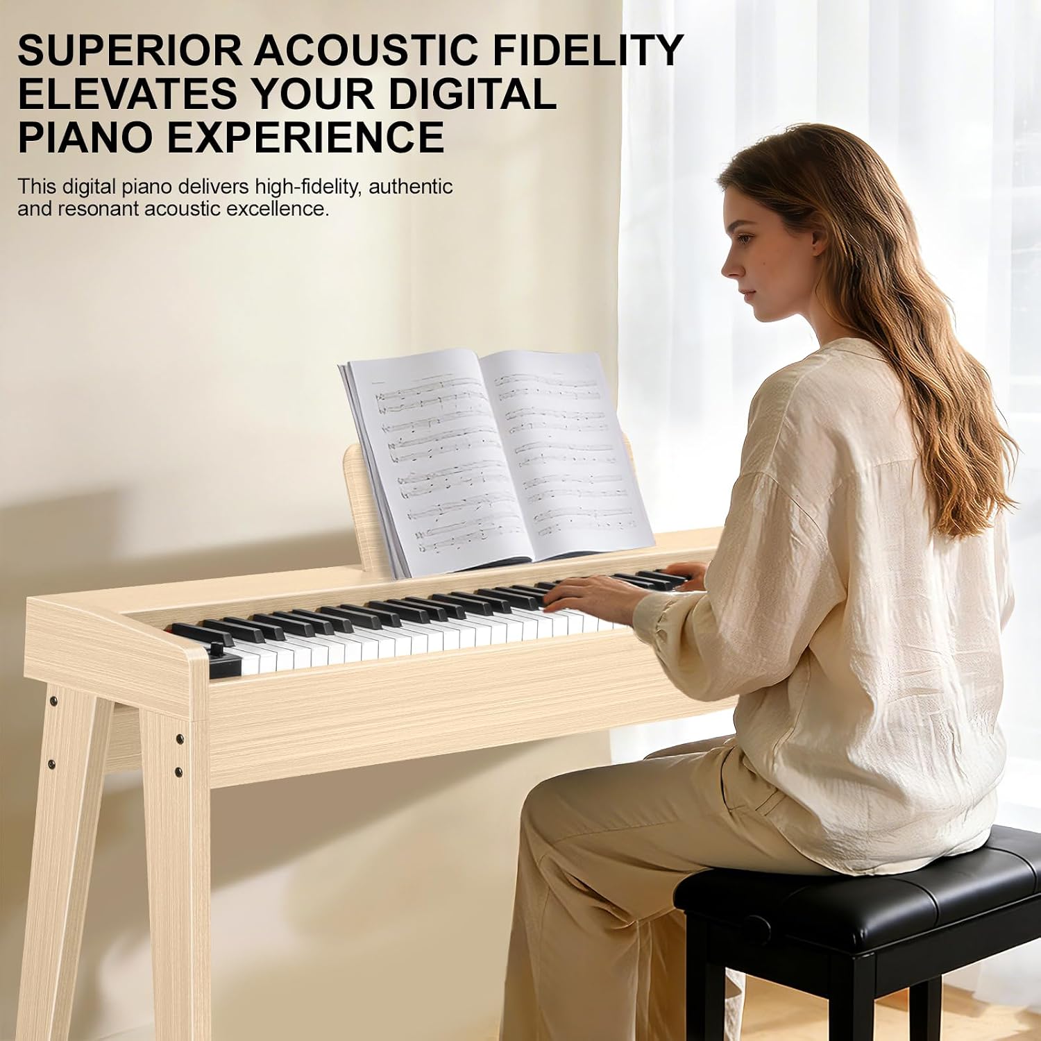 Detalle 2 de Vediya VE203 Digital Piano, 88 Semi-Weighted Keys, 800 Tones, Apricot