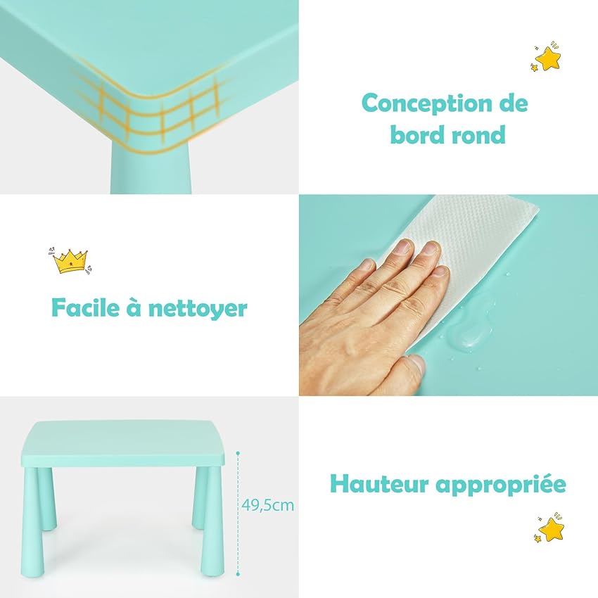 Thumbnail 6 de Table enfant COSTWAY avec 2 chaises, 50 kg 📐