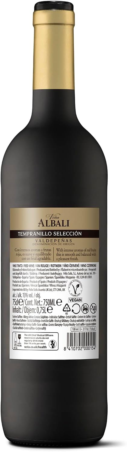 Detalle de Viña Albali Tinto Tempranillo 6 Botellas 🍷 - 4500 ml