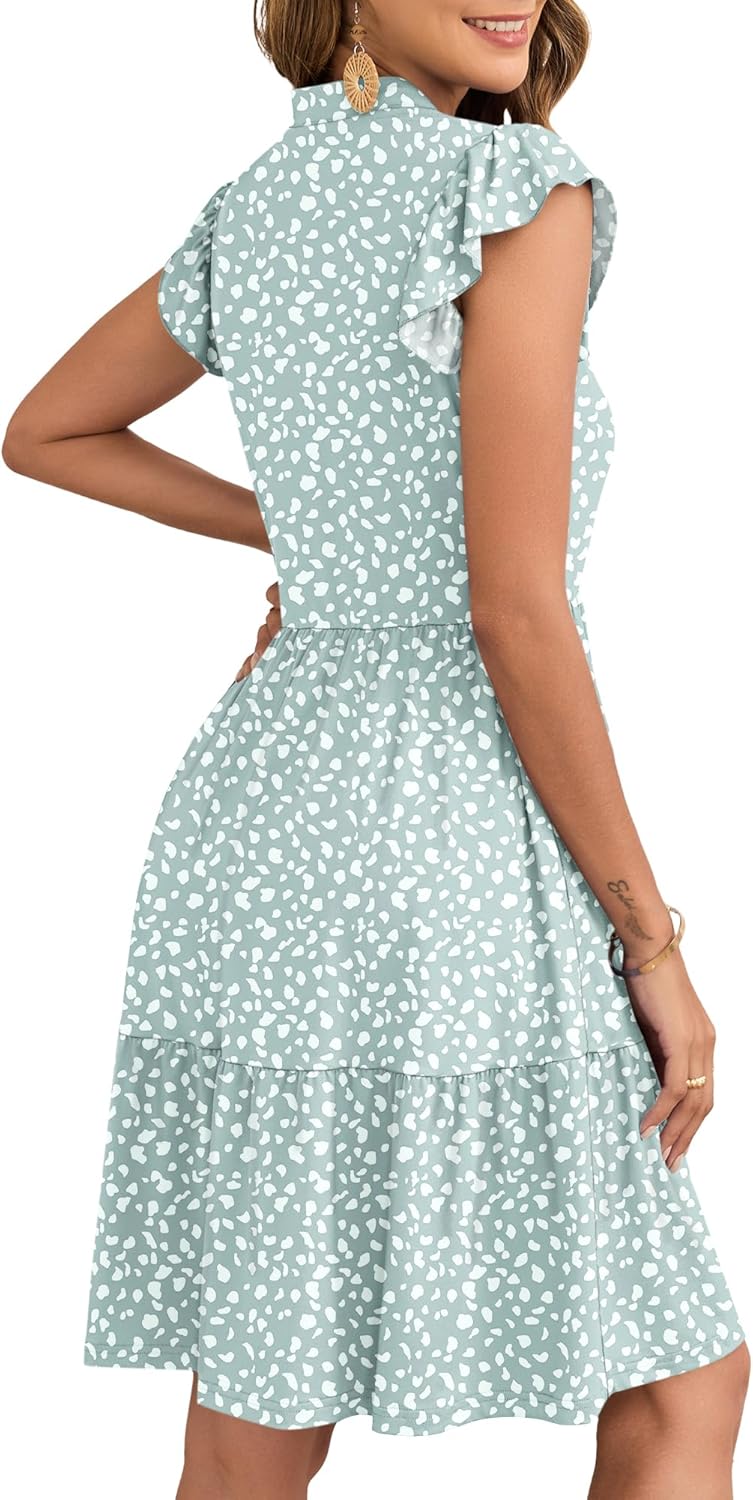 Thumbnail 3 de AUSELILY Damen Sommerkleid mit V-Ausschnitt, Rüschenärmeln und Taschen