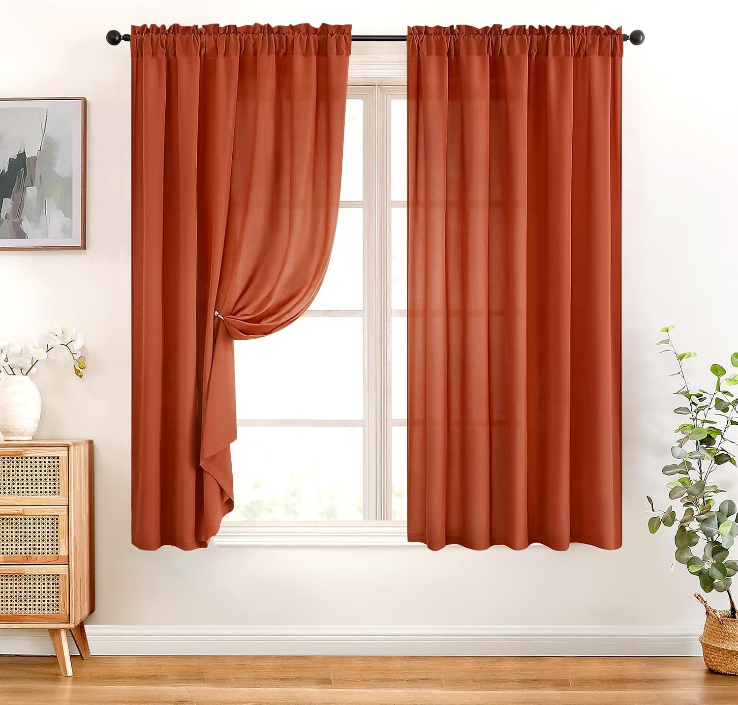 Detalle 2 de HOMEIDEAS 2 Privacy Sheer Curtains, Burnt Orange, 52 x 63, 2 Panels