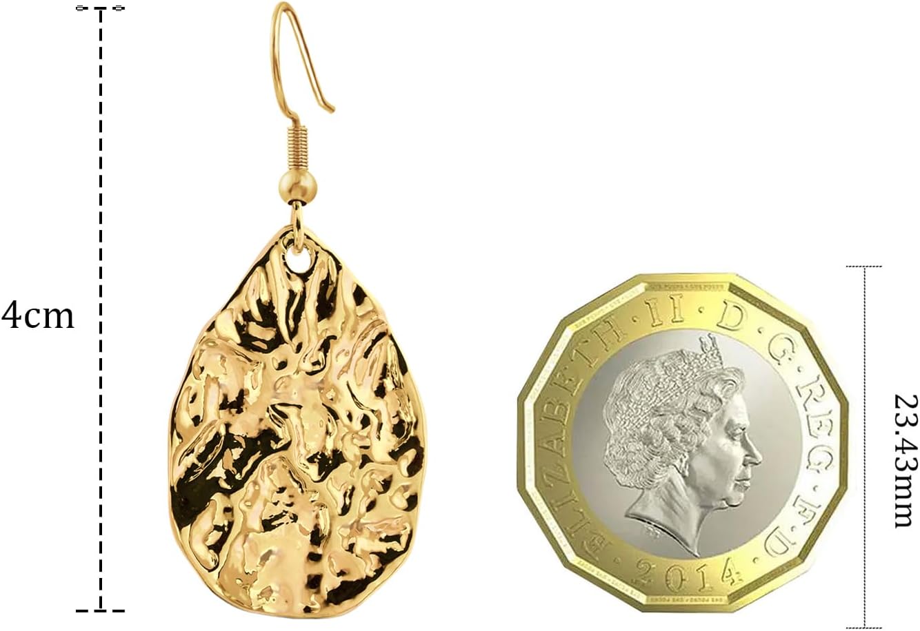 Detalle de Weviway 18K Gold Plated Teardrop Hammered Dangly Drop Earrings
