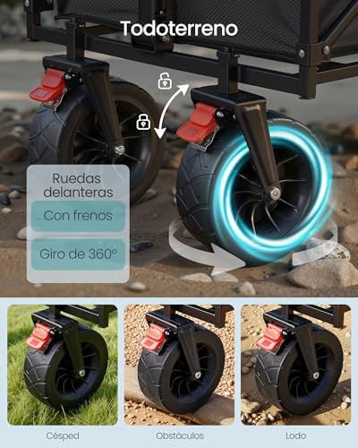 Detalle de SONGMICS Carro Plegable para Jardín GFW201G101: carga de 180 kg y 200 L, ideal para exterior