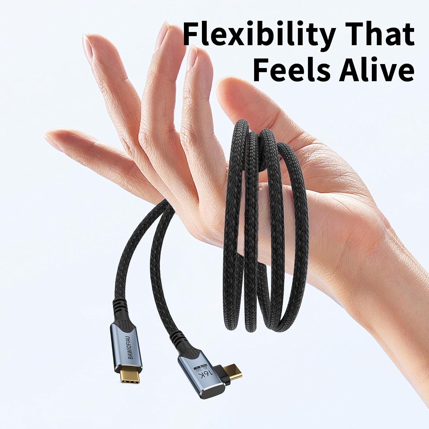 Thumbnail 6 de BAWIOFIAU USB‑C Kabel (90°) für Thunderbolt 5, 2 m – 240 W Laden & bis zu 80 Gbit/s, 8K@120 Hz
