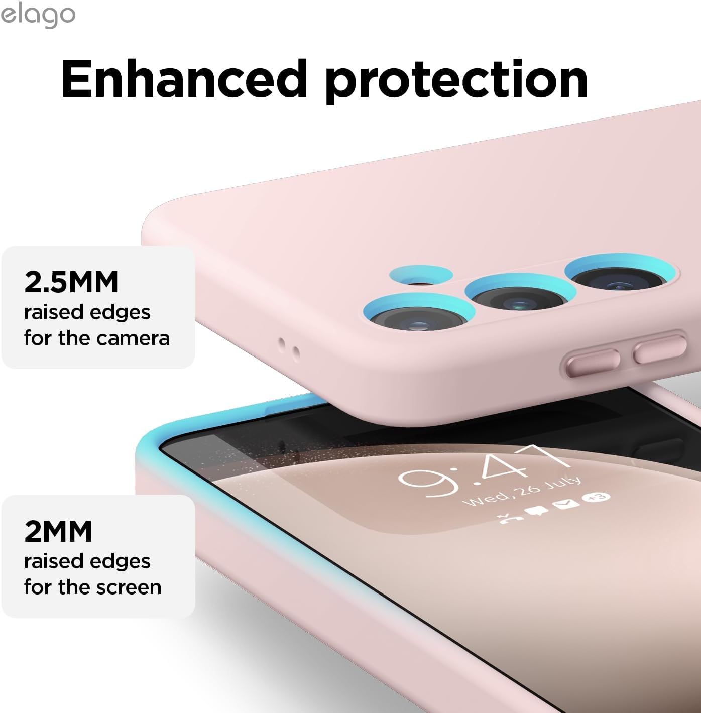 Detalle de elago Coque en silicone liquide pour Samsung Galaxy S24 Plus (rose) — protection intégrale à 4 couches, doublure microfibre anti-rayures