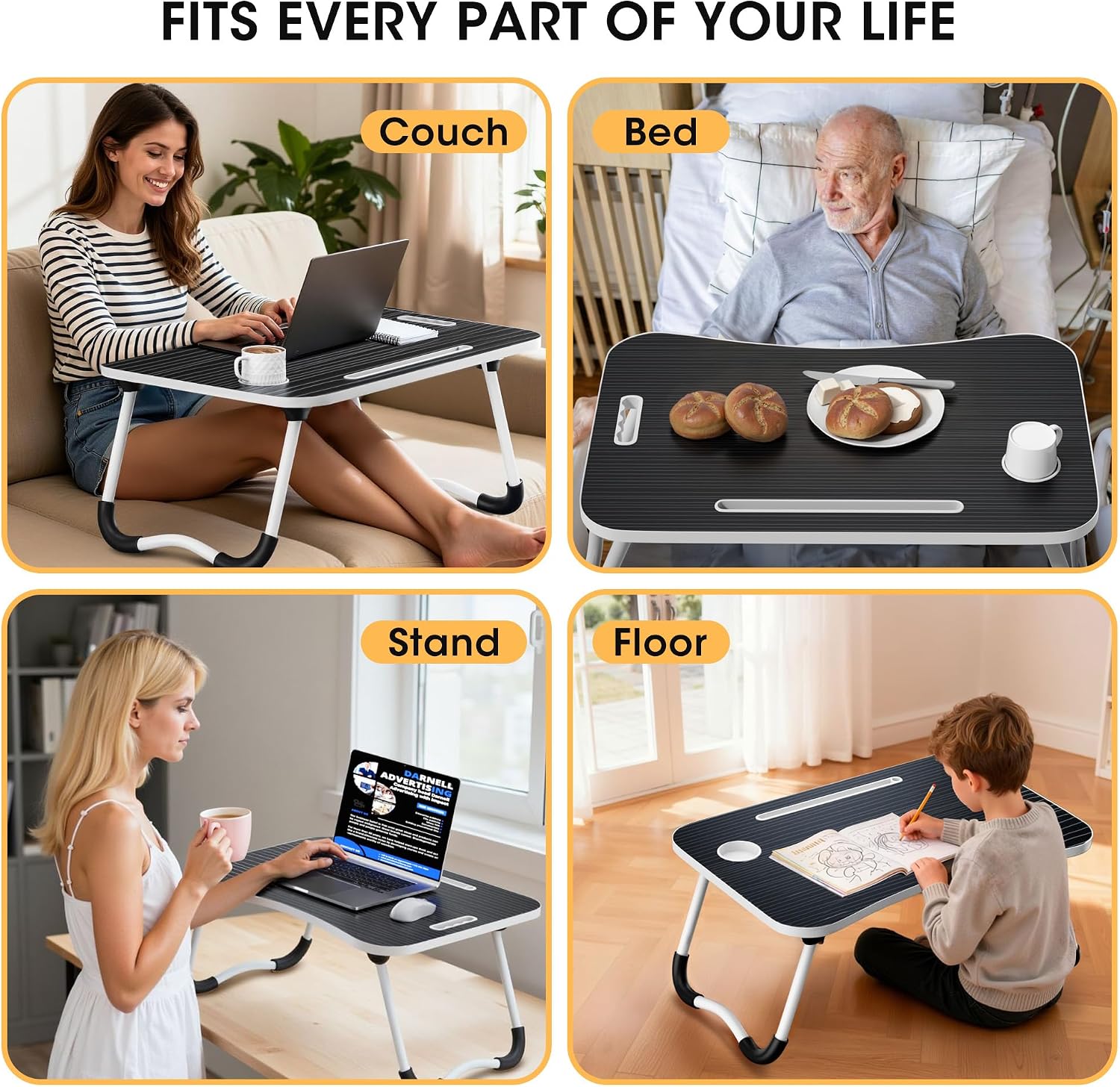 Thumbnail 6 de Frpufi LD005 Folding Lap Desk, 23.6-Inch Wood Bed Table with Cup Holder