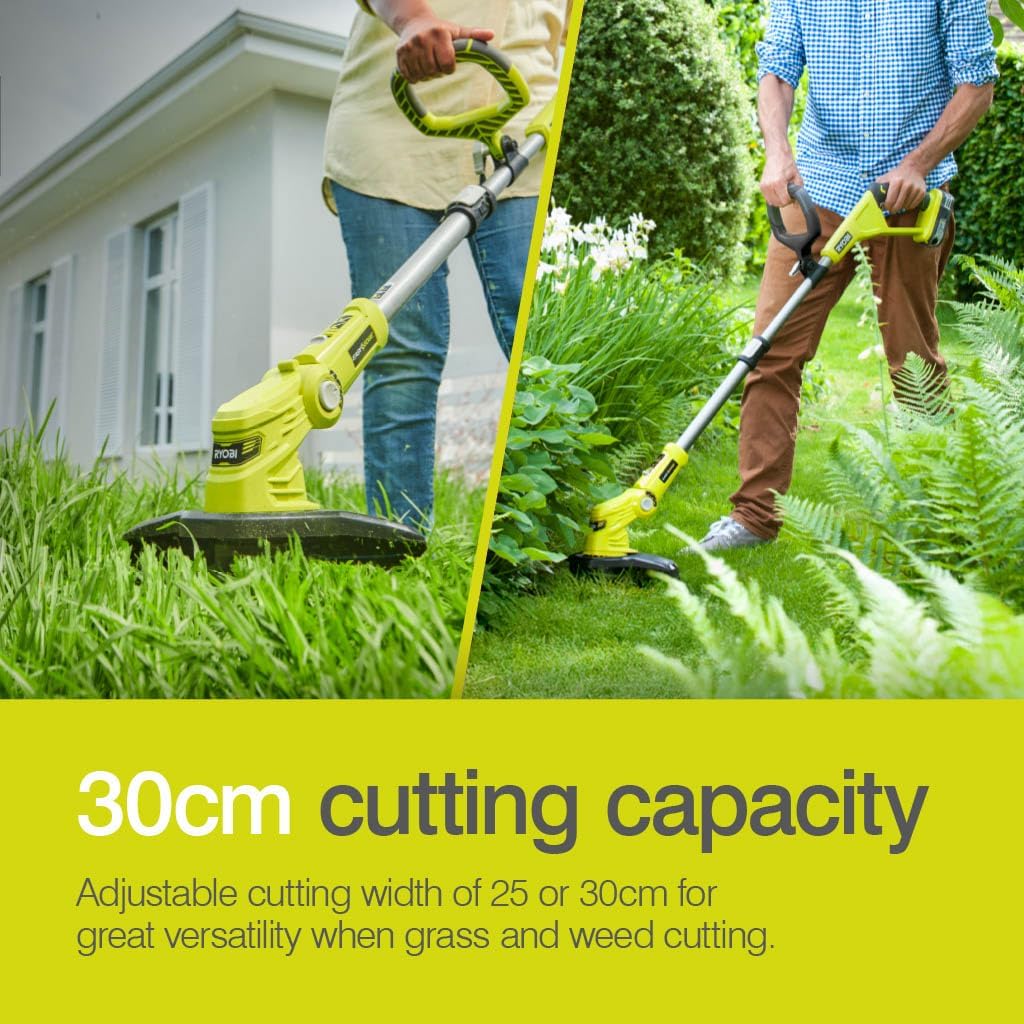Detalle de Ryobi OLT1832 ONE+ Cordless Grass Trimmer – 25–30 cm Adjustable Width, 18 V (Zero Tool)