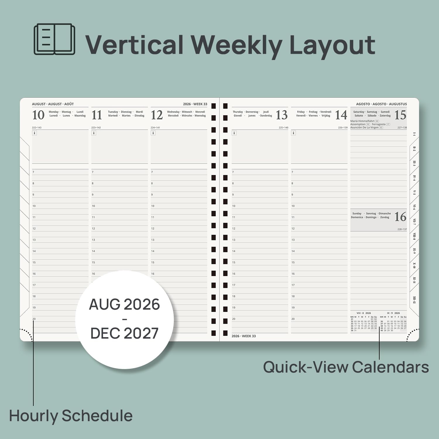 Thumbnail 2 de POPRUN Academic Diary 2026-2027: Week to View Large (Aug 2026–Dec 2027) Burgundy