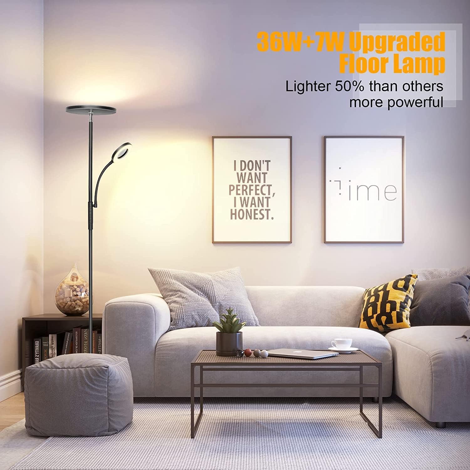 Detalle de LED Uplighter Floor Lamp 42W Dimmable Standing Lamp with Remote & Touch Control (Black)