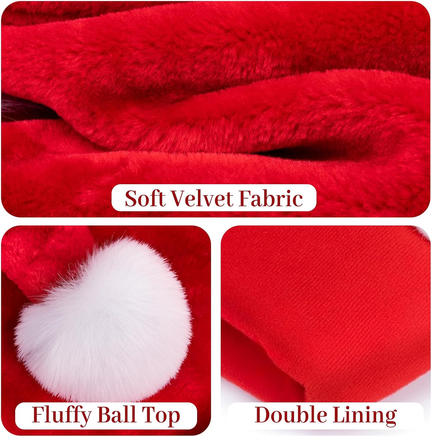 Detalle 2 de RJVW Kids’ Christmas Santa Hat, Thick Velvet Plush with Double Lining