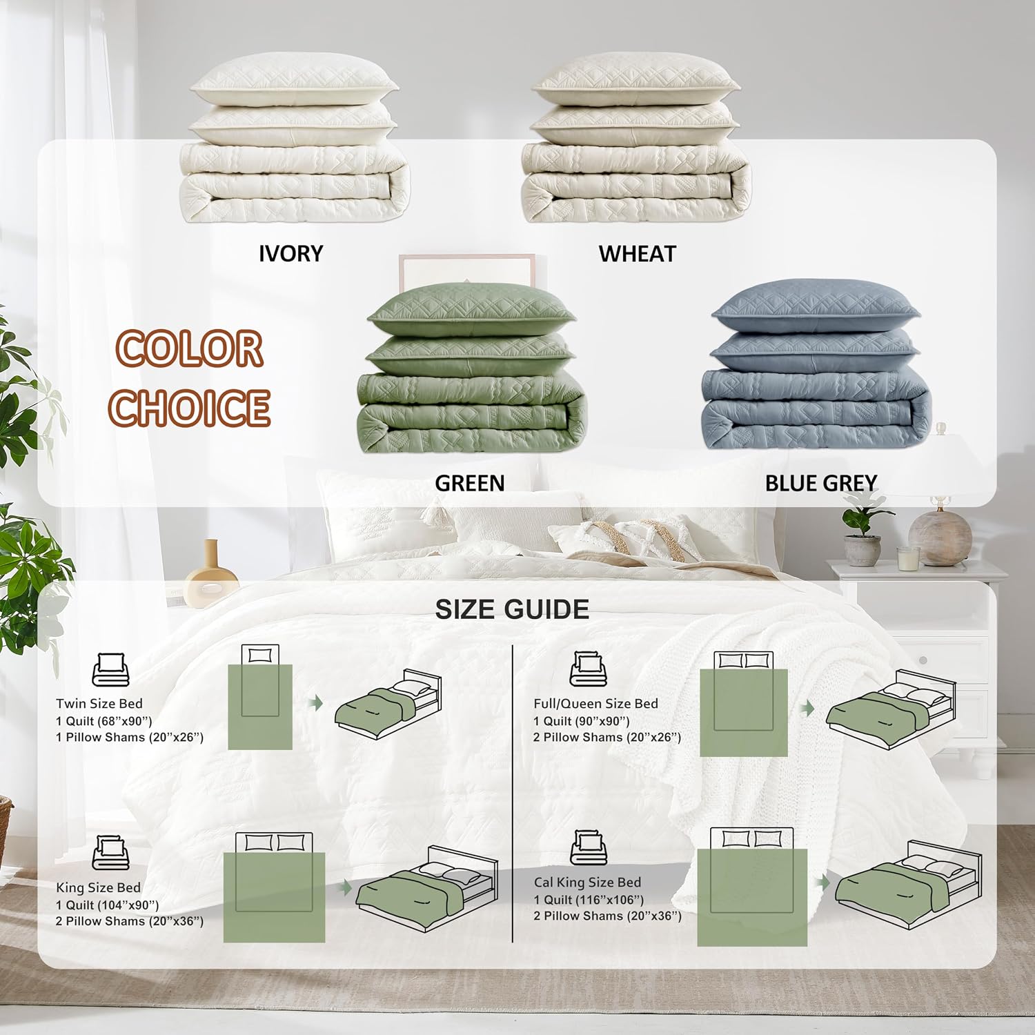 Thumbnail 6 de WDCOZY Beige Boho Quilt King Size Bedding Set (3 Pieces) with 2 Pillow Shams
