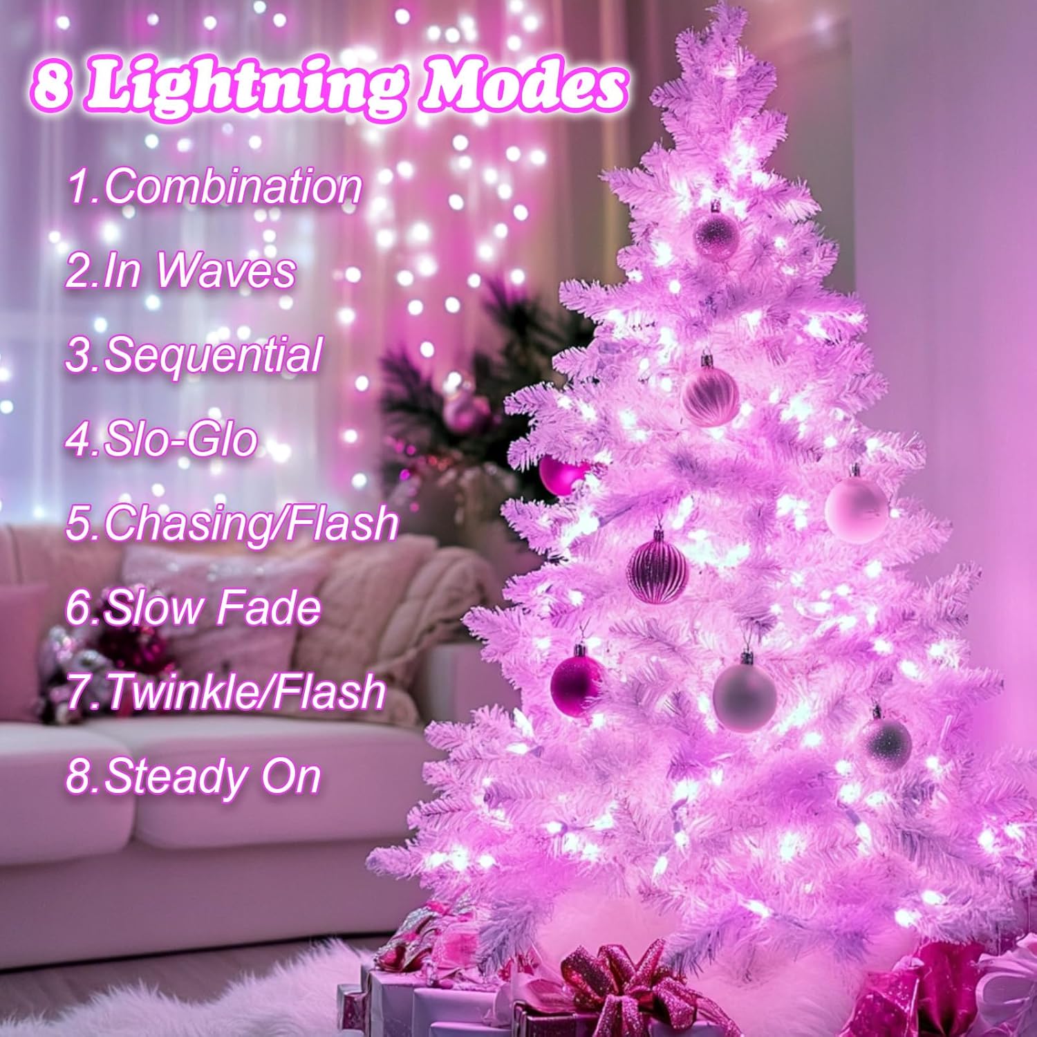 Thumbnail 1 de FFZZKJ Pink Christmas Lights 200 LED fairy lights with timer (IP44, 20m mains powered)