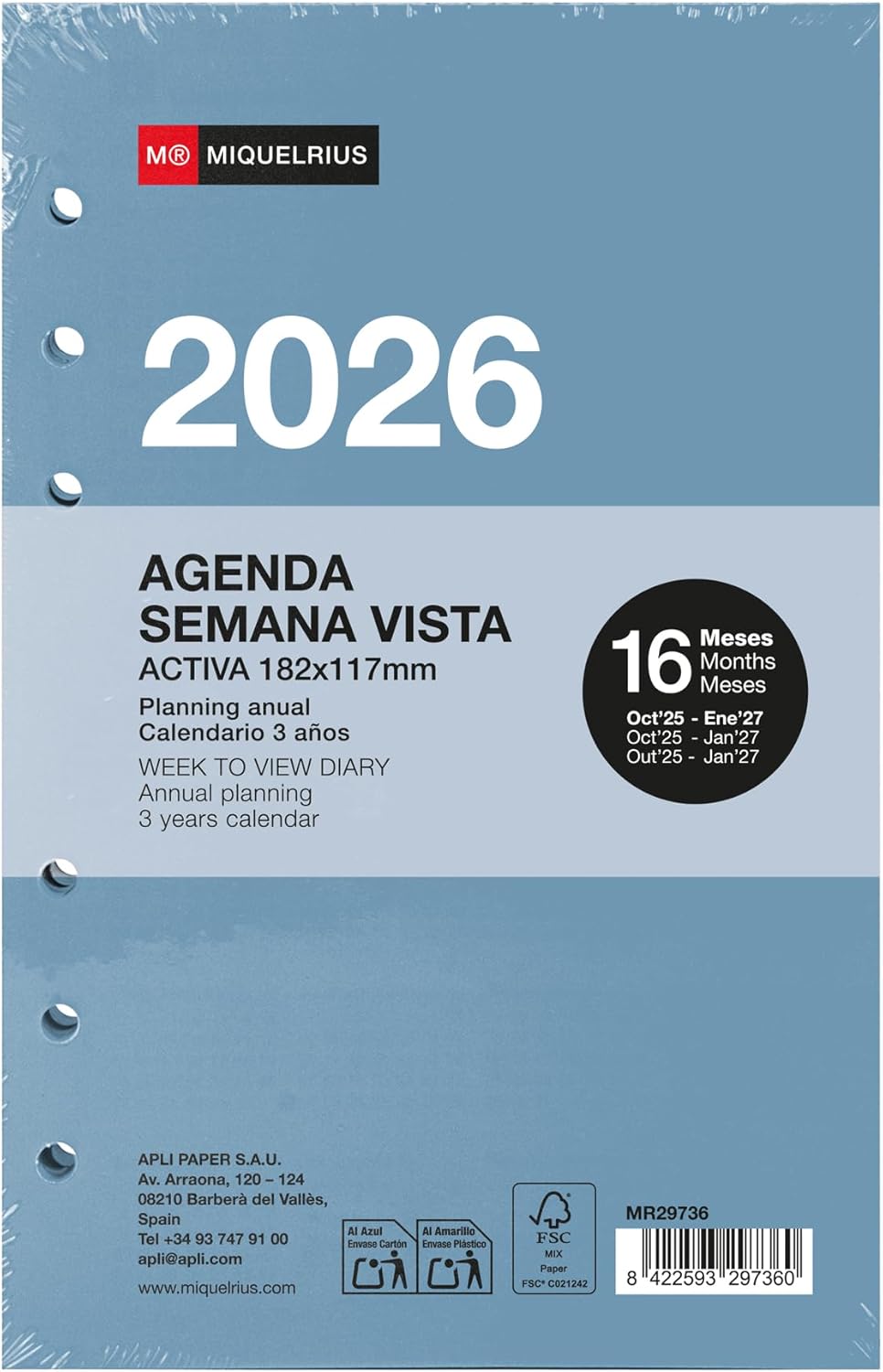 Thumbnail 5 de Miquelrius Recambio agenda anillas 2026 16 meses