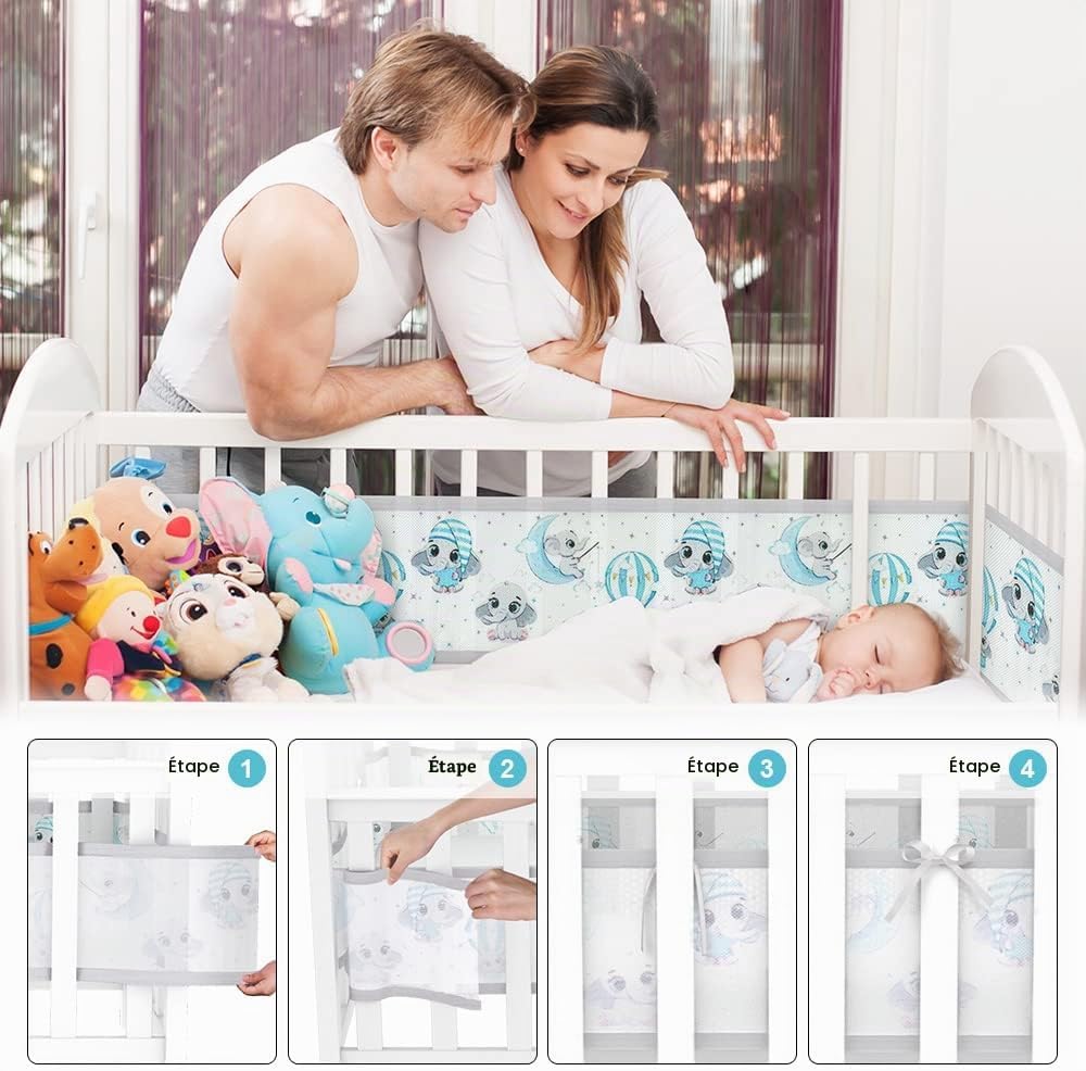 Thumbnail 3 de Aolso V-AOL-CW-YL-FBA bedomrander voor babybed, ademend mesh, 4 zijden