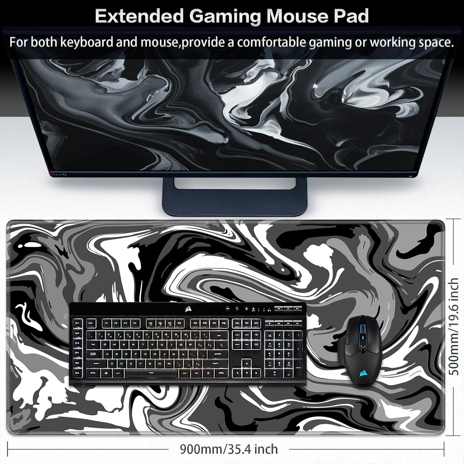 Thumbnail 1 de Abetcabe Gaming Mauspad XXL – 900 × 500 × 3 mm, wasserdicht, rutschfest, mit vernähtem Rand