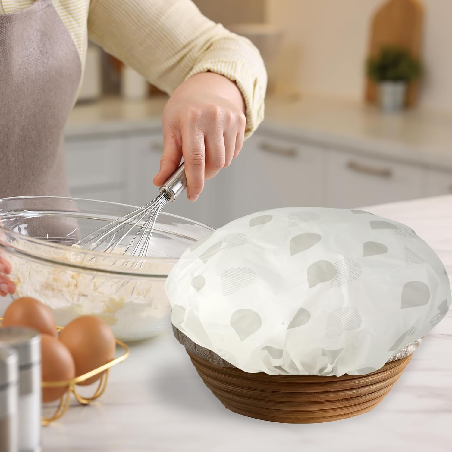 Thumbnail 1 de WQDD STANPET 4er-Set Abdeckhauben für Gärkorb & Schüsseln – atmungsaktive Gärhaube zum Brotbacken und Abdecken