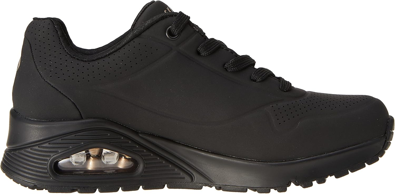 Detalle de Skechers Damen Uno Stand On Air Weit Trainer – Schwarz, Durabuck Mesh, Weitpassform