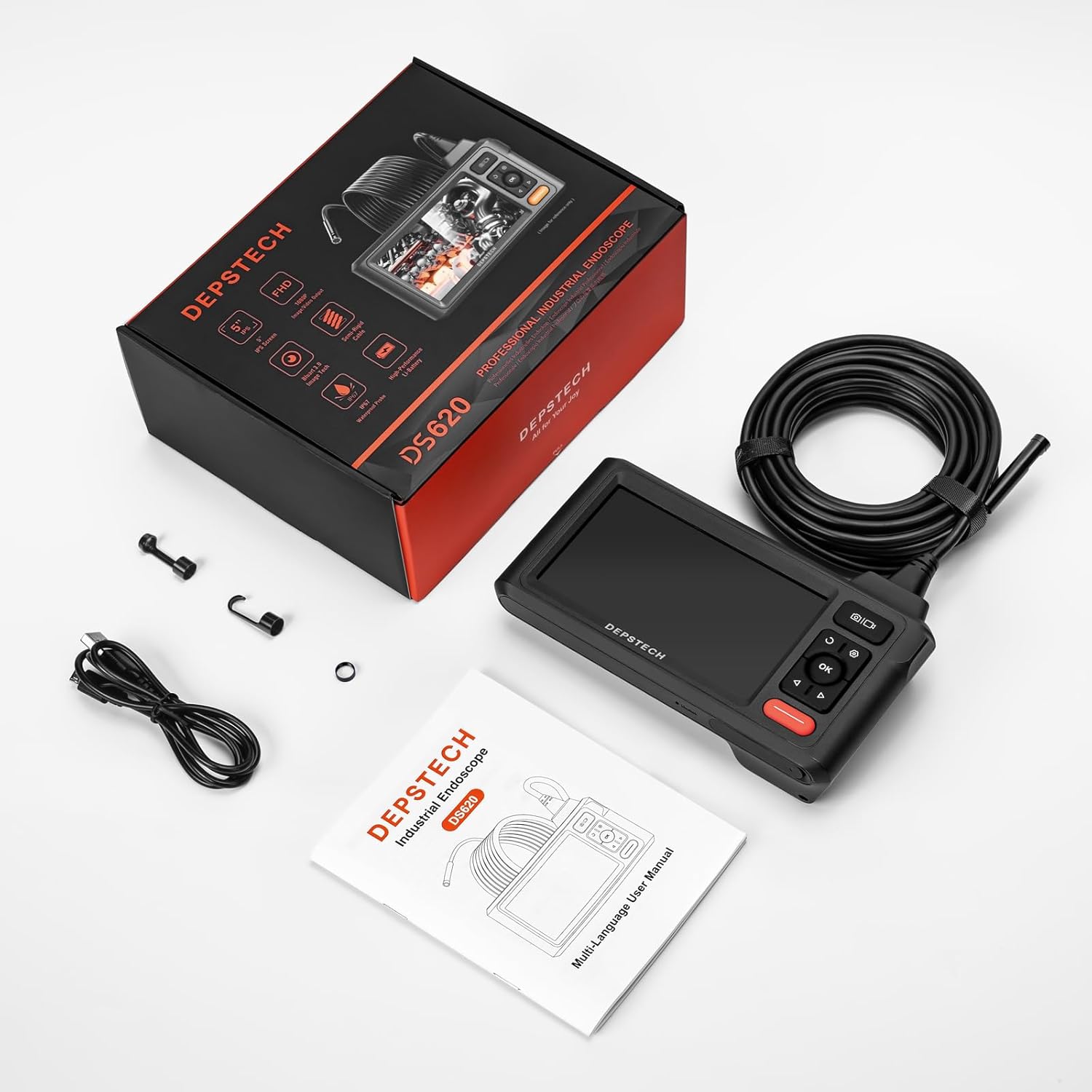 Thumbnail 6 de DEPSTECH DS620 Dual-Lens Endoskopkamera mit Licht (1080P, IP67, 5-Zoll-IPS, 5 m)