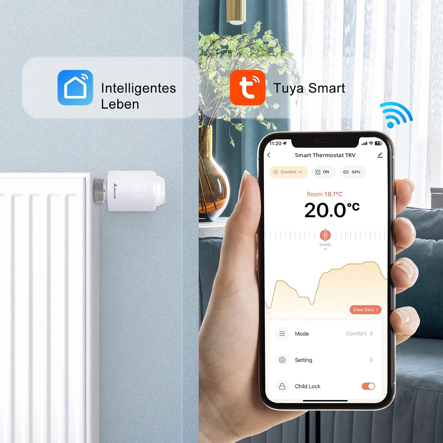 Detalle de SALCAR Set da 3 Valvole Termostatiche WIFI 🌡