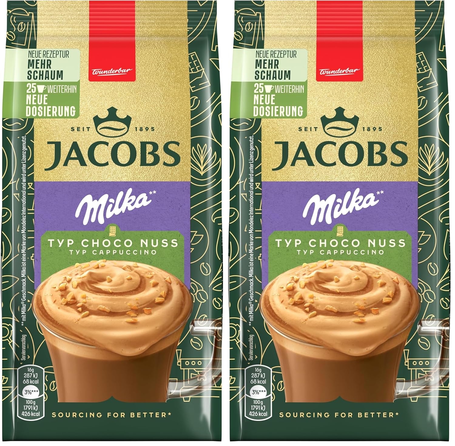 Thumbnail 5 de Jacobs Typ Cappuccino Choco Nuss Milka – Getränkepulver mit löslichem Bohnenkaffee, 25 Getränke pro Packung (400 g, Packung mit 5)