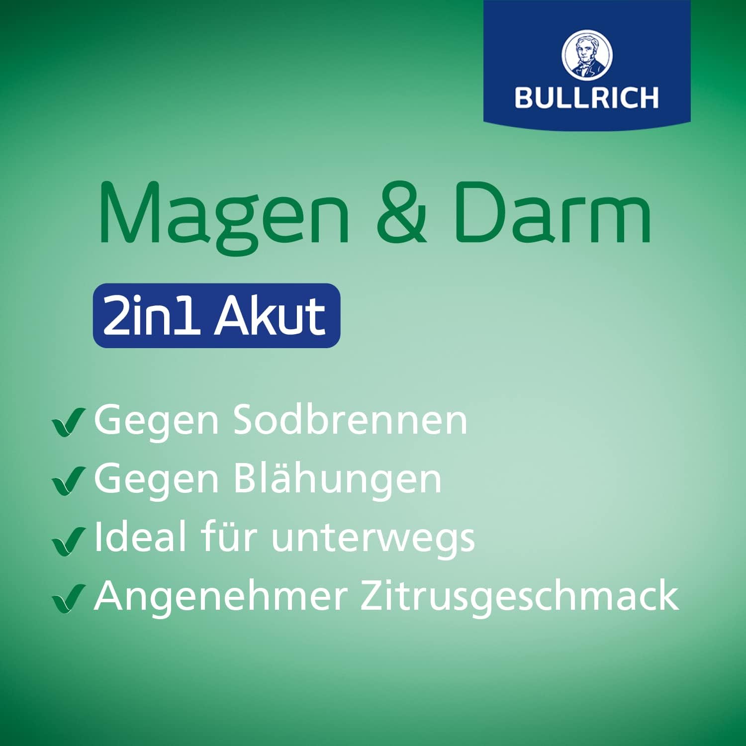 Detalle de Bullrich Magen & Darm 2in1 Akut – Akut gegen Sodbrennen & Blähungen, 12 Pulversticks (Packung mit 2) | Vegan
