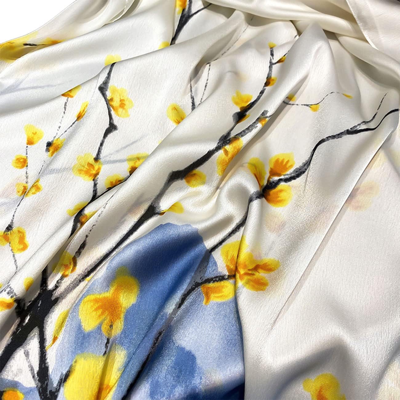 Detalle de MAIRY Women's Silk Scarf: Lightweight Satin Floral Wrap (70.5 x 33 in)