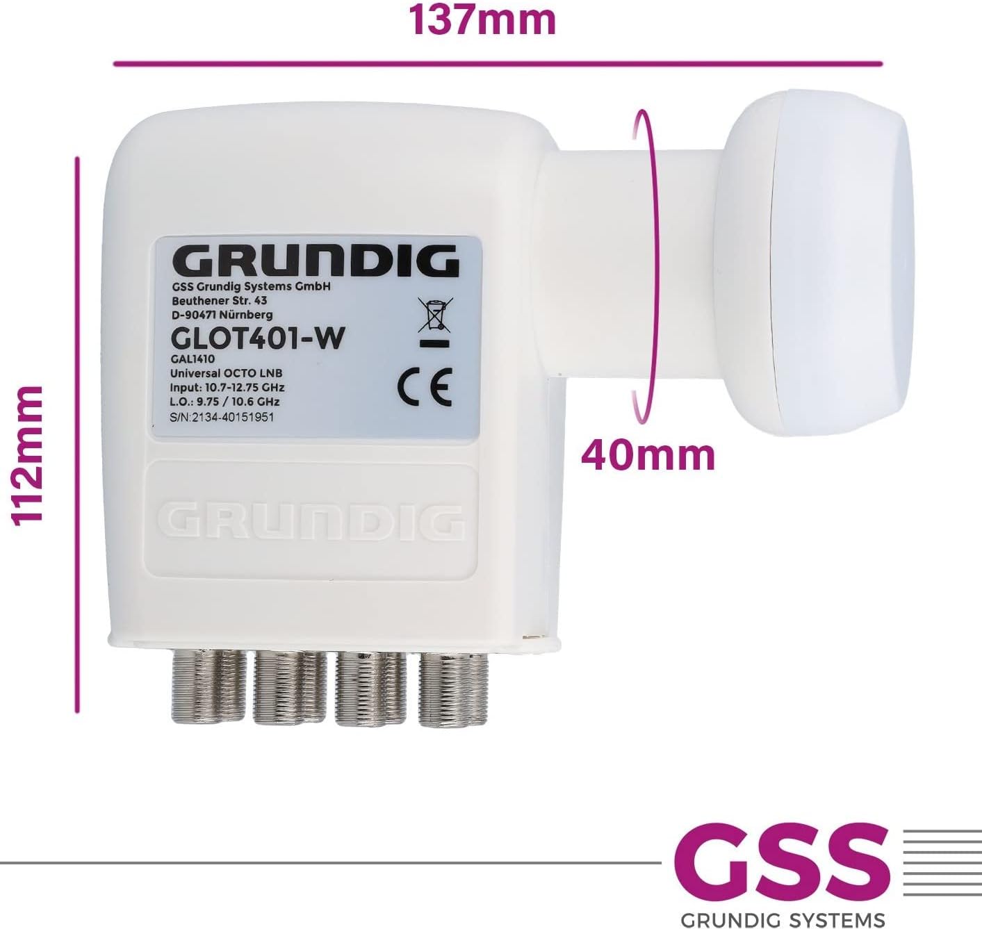 Thumbnail 5 de GSS Octo LNB (weiß) mit LTE-Filter für digitale Satellitenschüssel, 8 Teilnehmer (8-fach) – getestet „sehr gut“