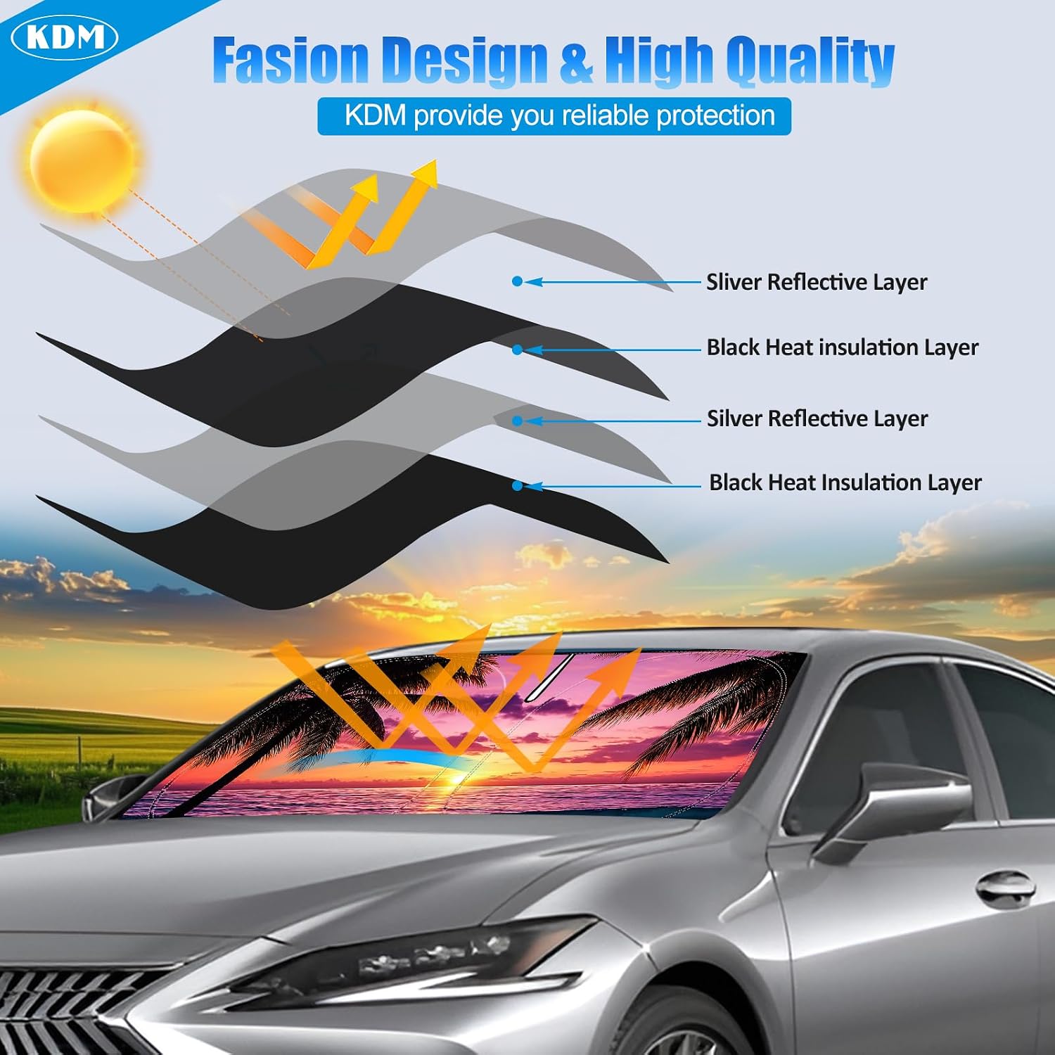 Detalle de KDM Windshield Sun Shade, 210T Polyester