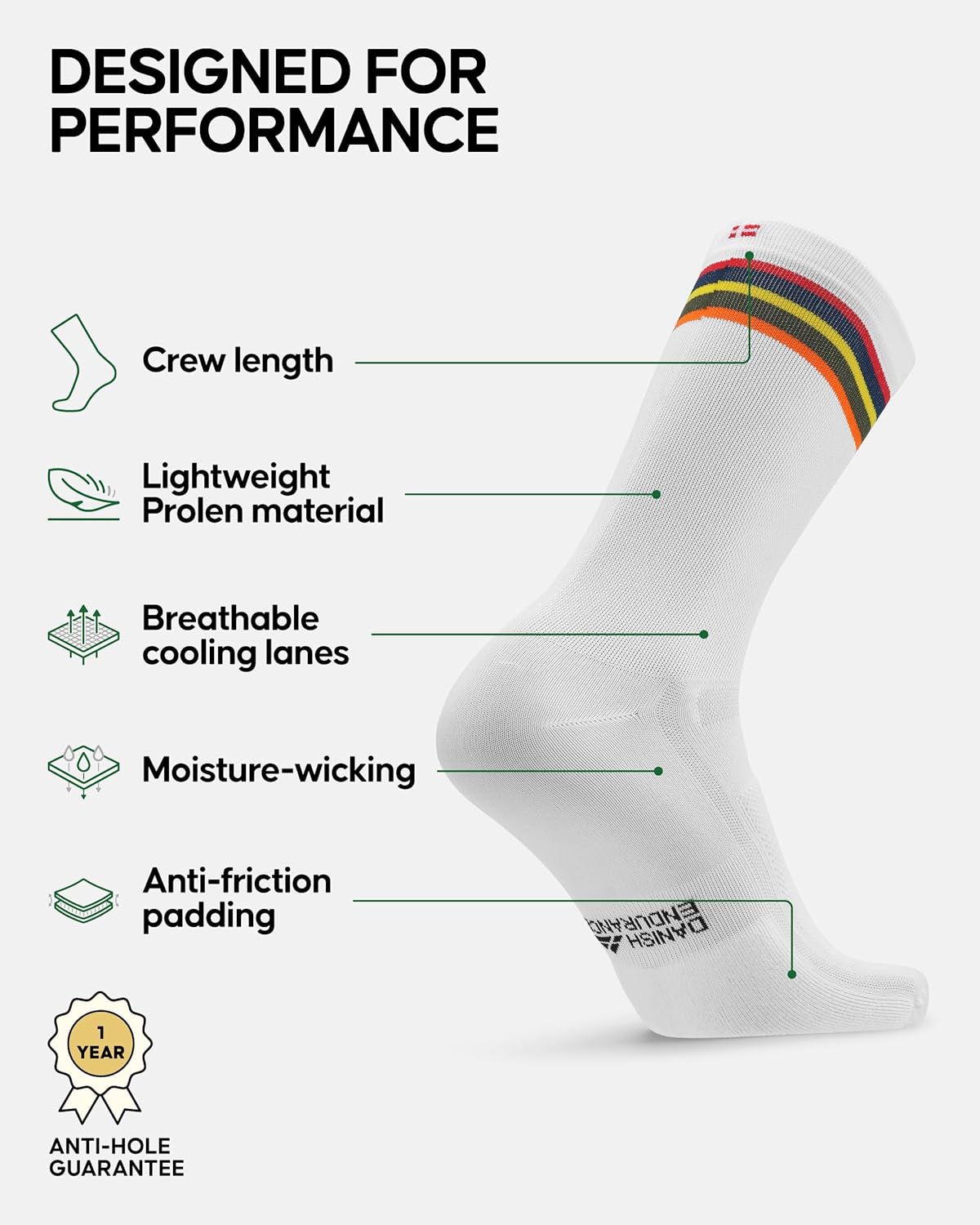 Thumbnail 1 de Danish Endurance Performance Crew Cycling Socks (3 or 5 Pack) – cushioned, quick-dry summer road socks for men & women