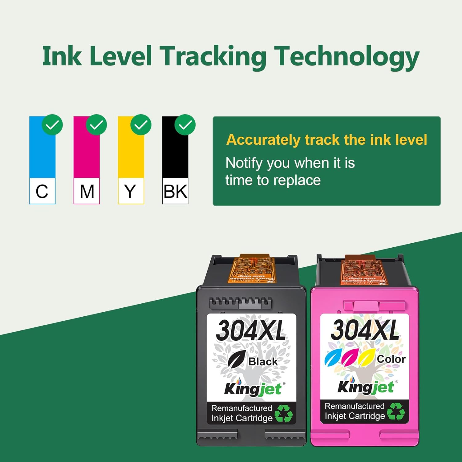 Detalle de KINGJET 304XL Combo Pack (304 XL) Ink Cartridges for HP 304 — Black & Colour Replacement