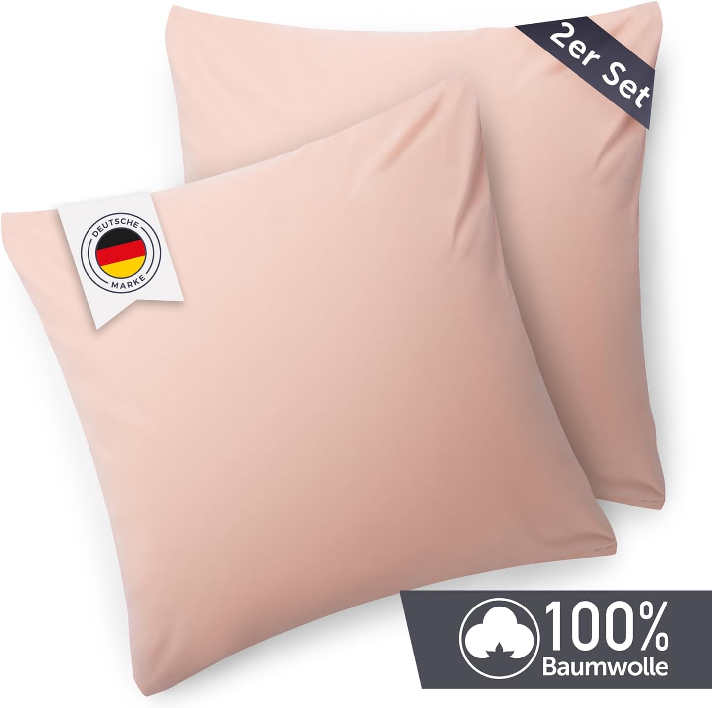 Detalle 2 de Blumtal Kissenbezug 40x40 cm im 2er Set – Dusty Pink, 100% Baumwolle Jersey, OEKO-TEX CERTIFIED
