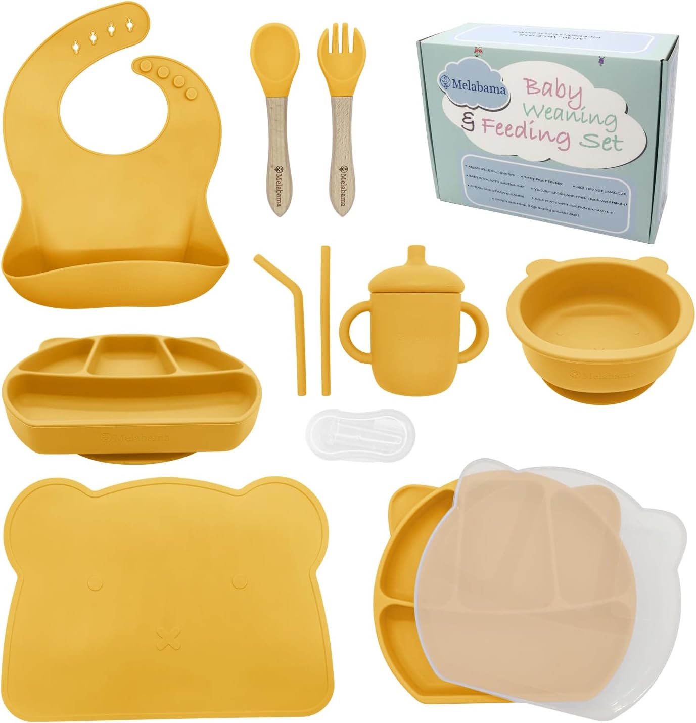 Melabama Silicone Baby Feeding Set – 10 Piece Weaning Kit (Daisy Drop)